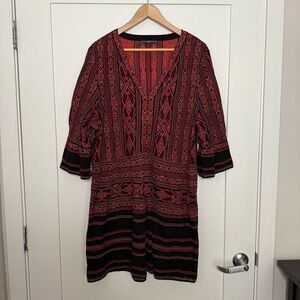 Peruvian Connection Tunic XXL Pima Cotton Bell Sleeve V Neck Aztec Ethnic Boho